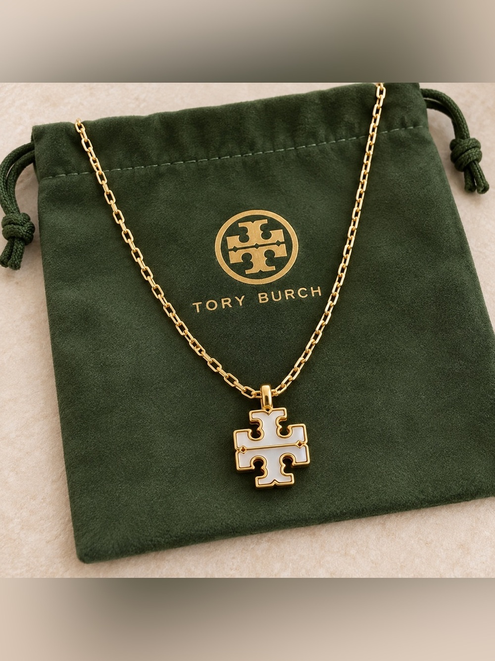 Tory Burch Gold Logo Charm Necklace with Chain
